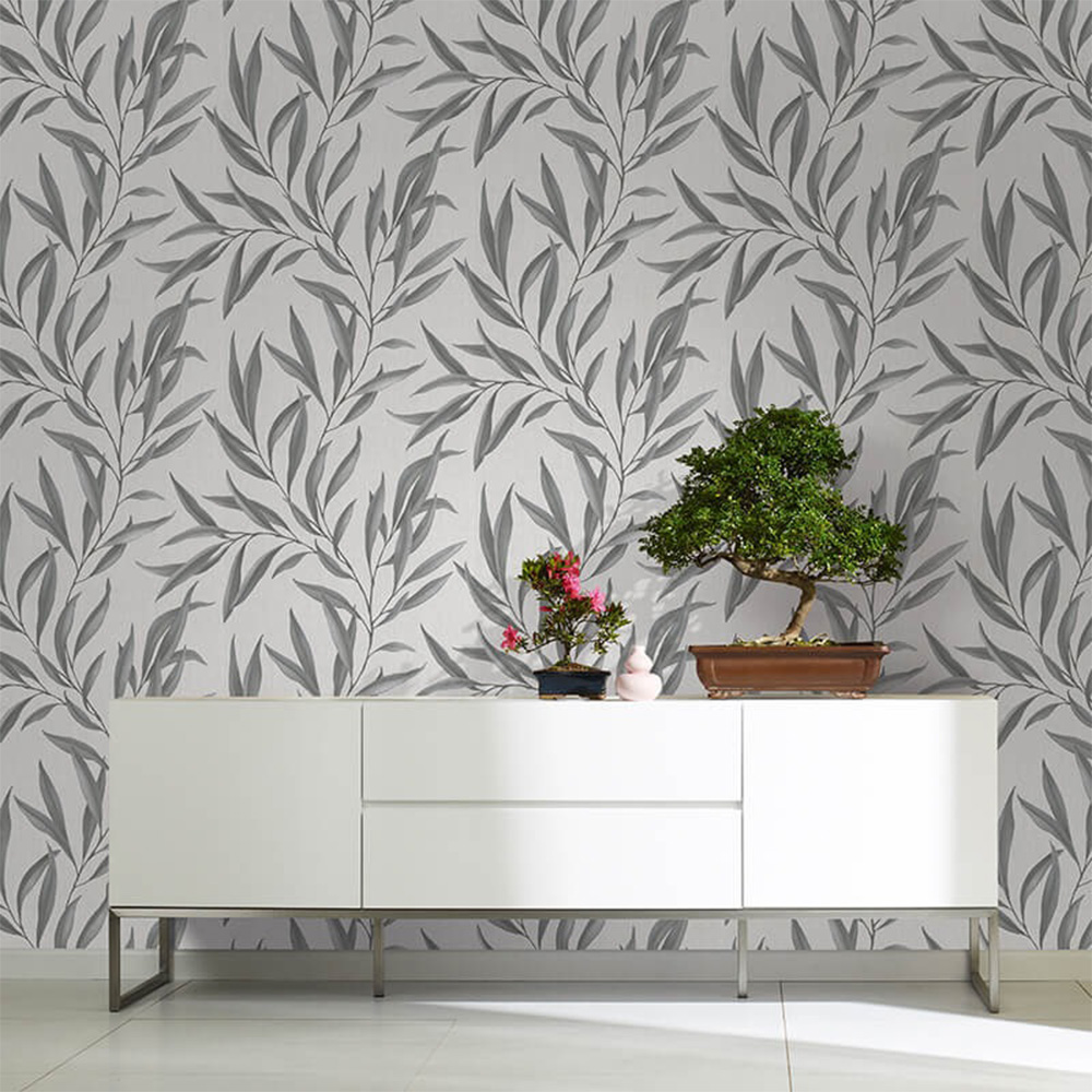 Galerie Avalon Leaf Silver Grey Wallpaper Image 2