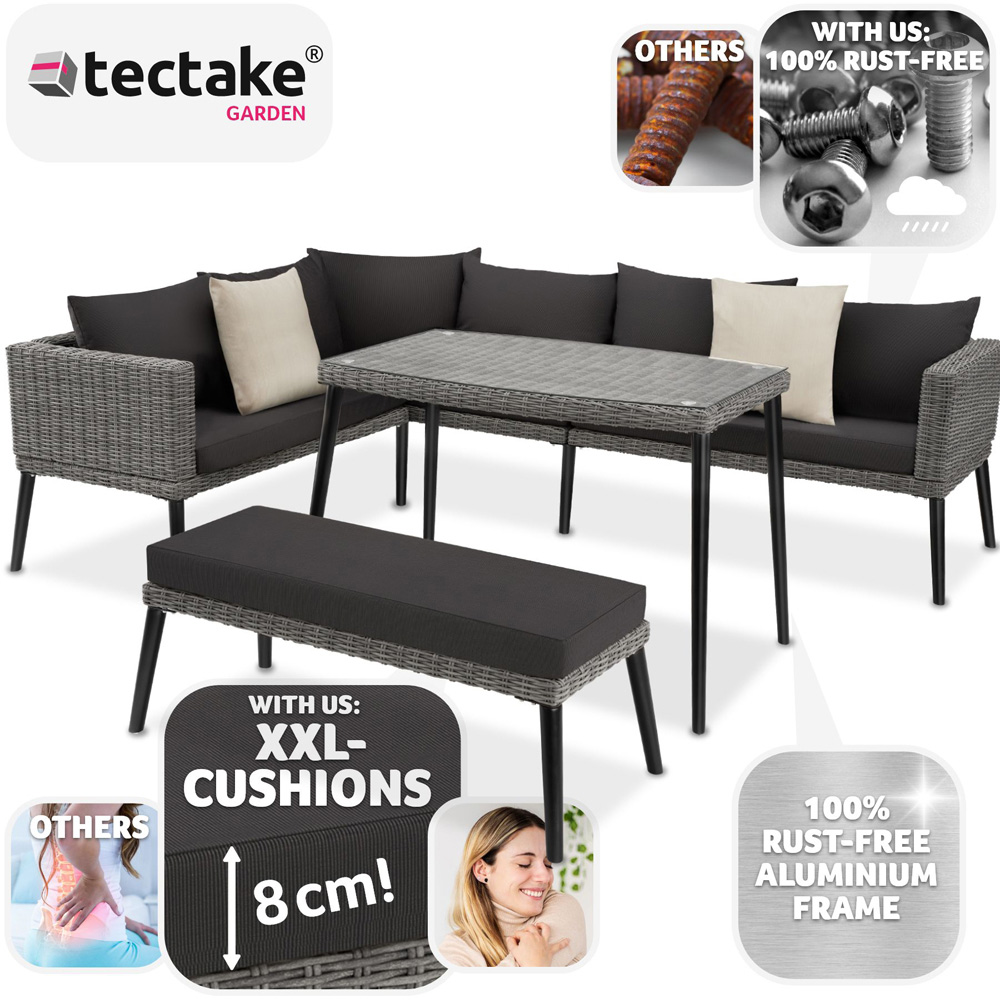 tectake Pula 7 Seater Grey Rattan Garden Corner Lounge Set Image 3