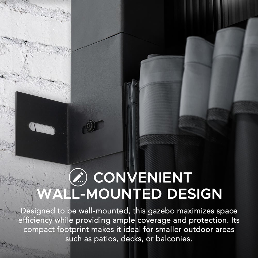 Sunjoy 3.6 x 3m Wall Mounted Lean to Gazebo with Grey Curtain and Netting Image 4