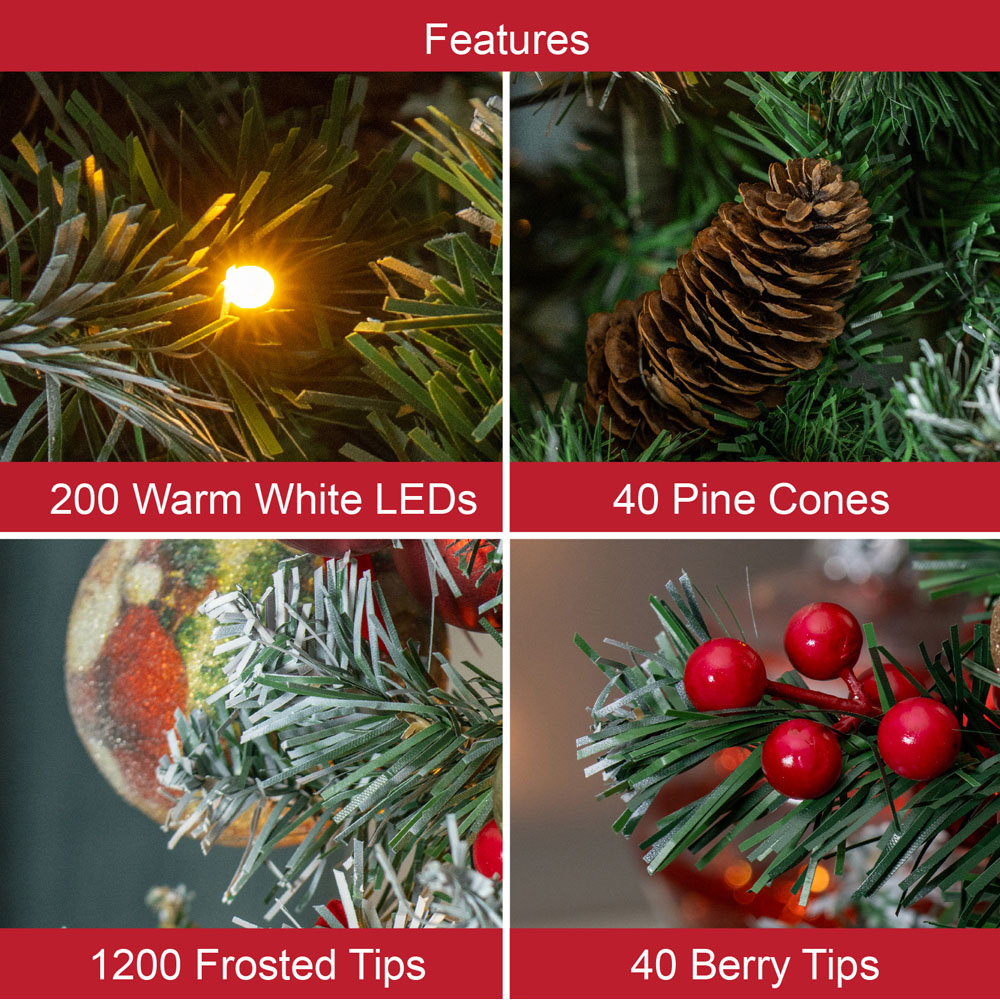The Christmas Workshop 200 Warm White LED Pre-Lit Christmas Tree with Berries and Pinecones 7ft Image 8