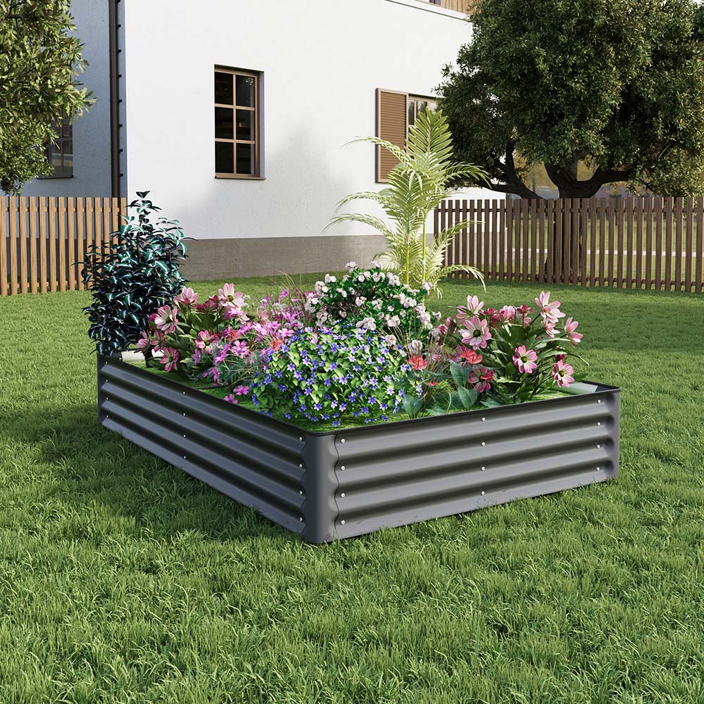 Living and Home Dark Grey Rectangular Galvanised Steel Raised Garden Bed 180 x 120cm Image 2