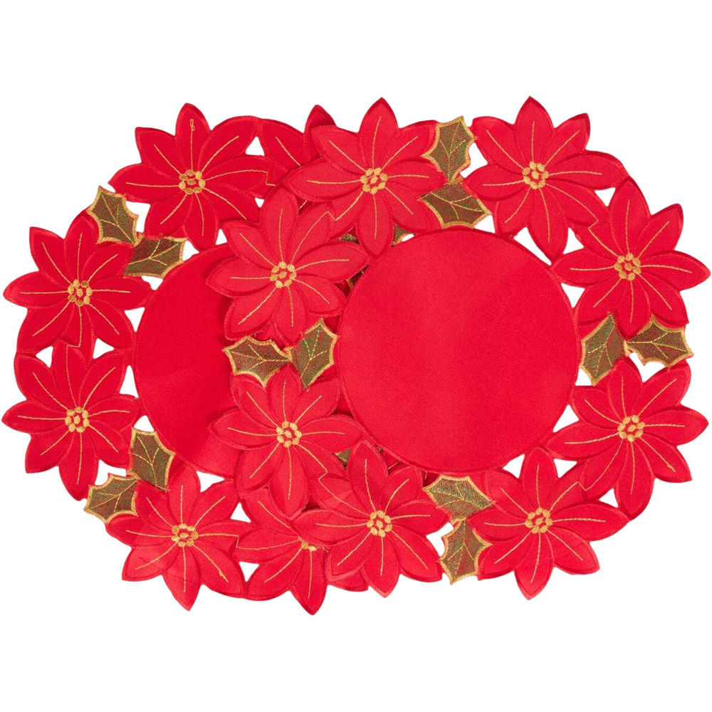 Pack of 2 Poinsettia Placemats Red Image 3