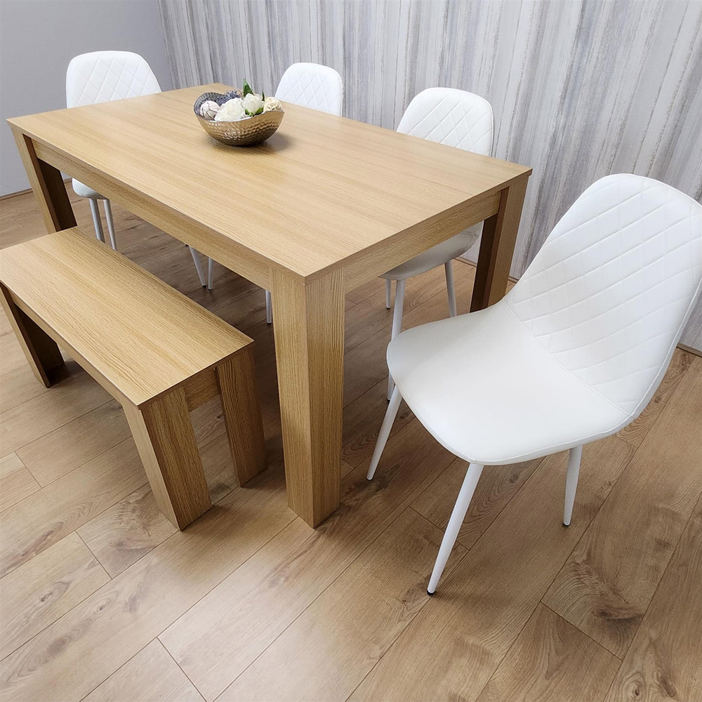 Portland 6 Seater Dining Set Oak Effect and White Image 4