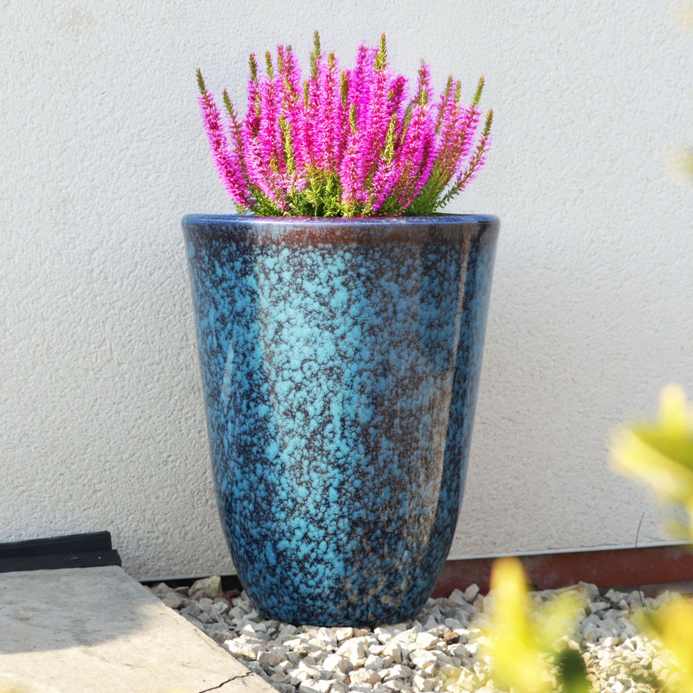 Jack Stonehouse Speckled Blue Round Ceramic Look Planter 29cm Image 2