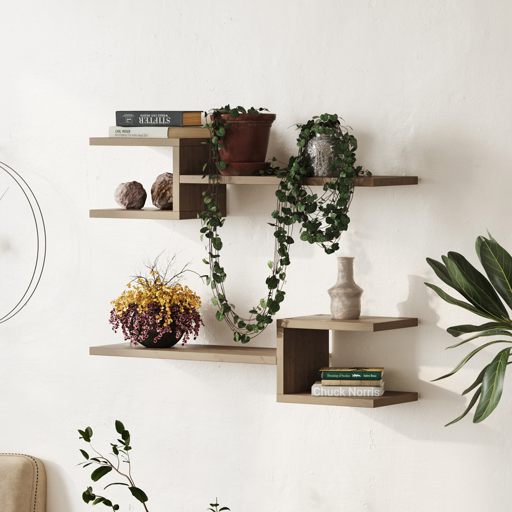 Decortie Natural Oak Wall-Mounted Floating Shelf Set 2 Pack Image 3