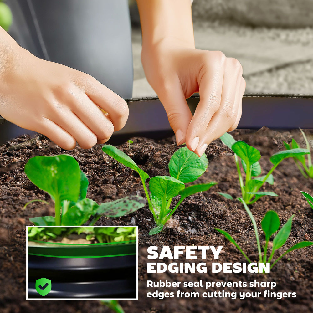 Outsunny Grey Galvanised Steel Raised Garden Bed Planter with Safety Edging 2 Pack Image 6