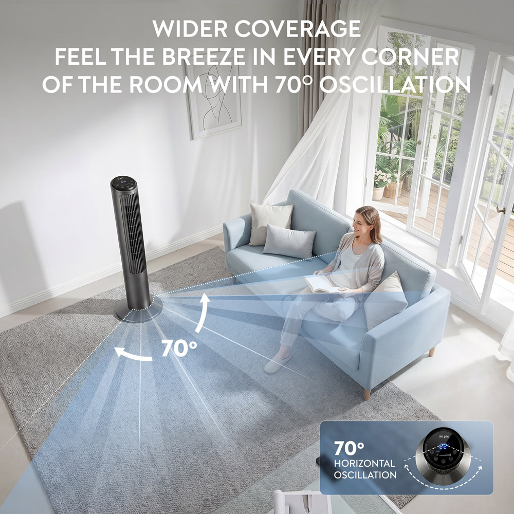 Air Pro Grey SmartVoice Control Oscillating Bladeless Tower Fan with Remote 40 inch Image 7