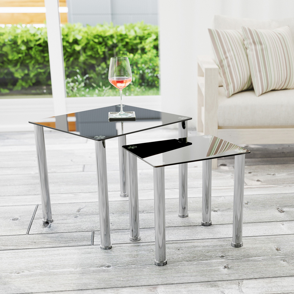 AVF Black Glass and Chrome Nest of Tables Set of 2 Image 6