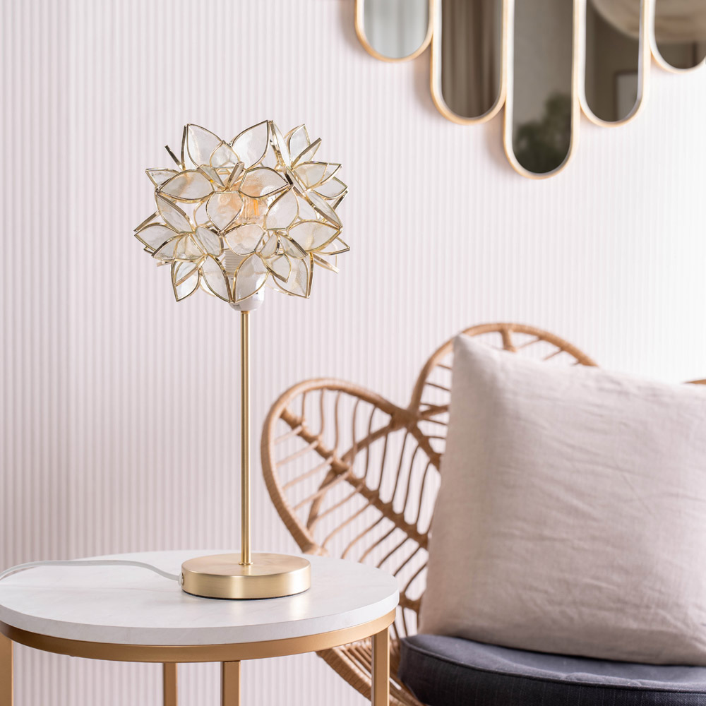 ValueLights Charlie Clear Flower Shade Gold Table Lamp and Bulb Image 3