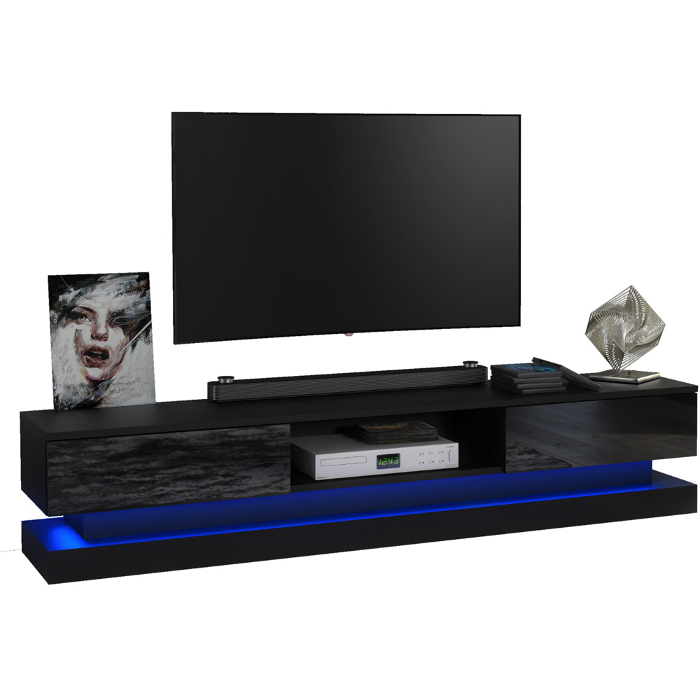 Creative Furniture Bloom Black and Black Gloss 2 Door Single Shelf TV Unit with LED Image 4