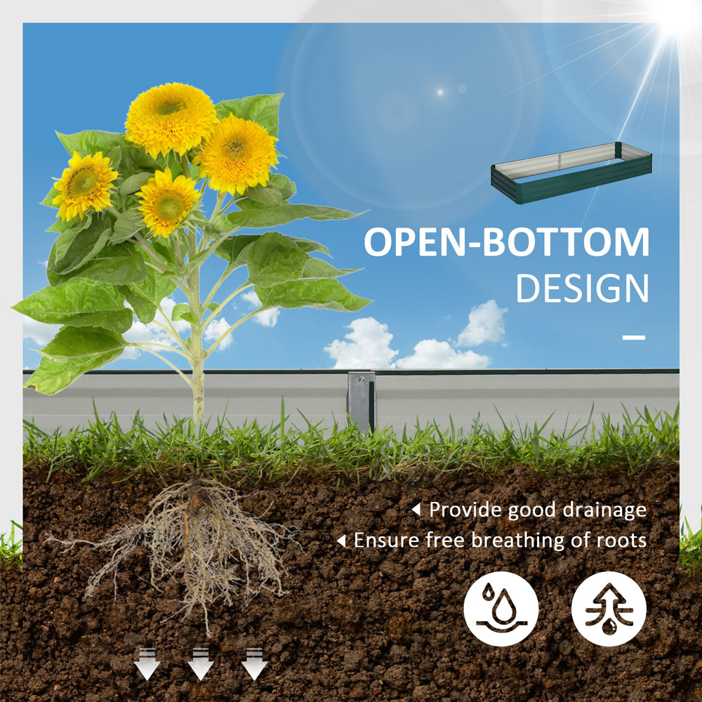 Outsunny Green Galvanised Steel Raised Garden Bed Planter with Open Bottom Image 7