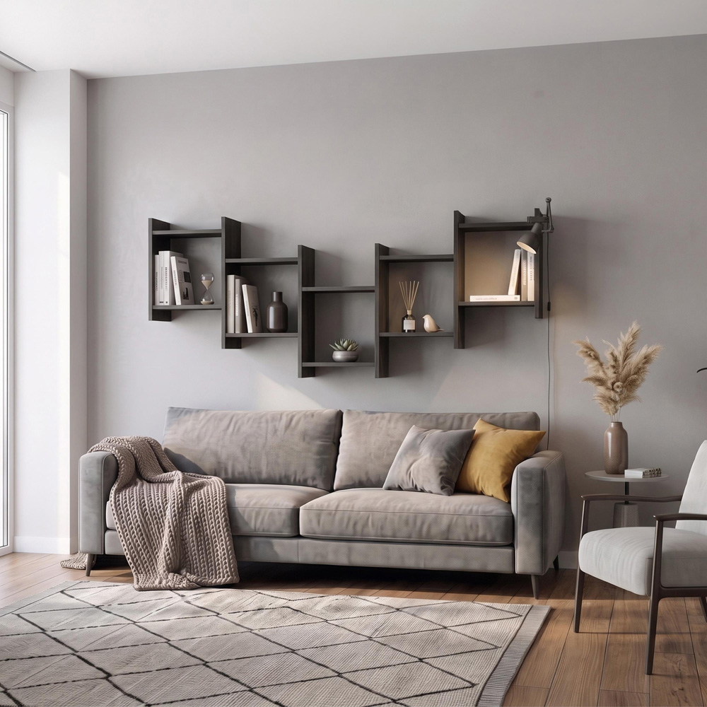 Decortie Bat Wall 5 Cube Black Wood Floating Shelf Image 4