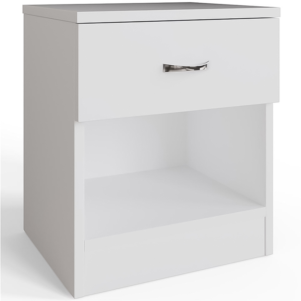 FWStyle Promo Single Drawer White Modern Bedside Table Set of 2 Image 2
