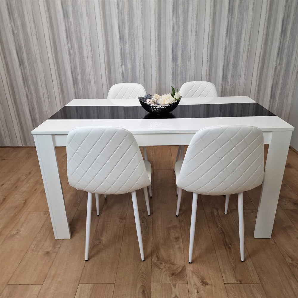 Portland Leather 4 Seater Dining Set White Black and White Image 3