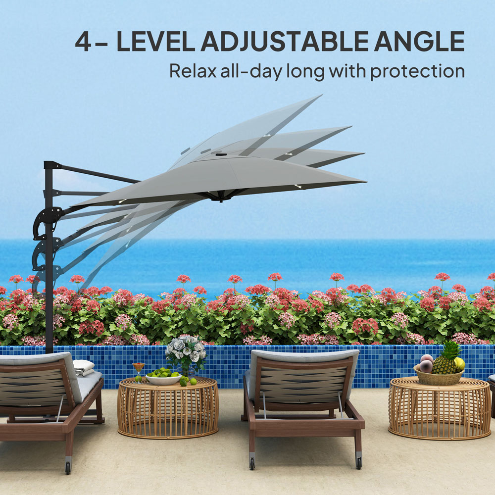 Outsunny 2 Tier Dark Grey Solar LED Crank Handle Parasol with Cross Base 3m Image 5