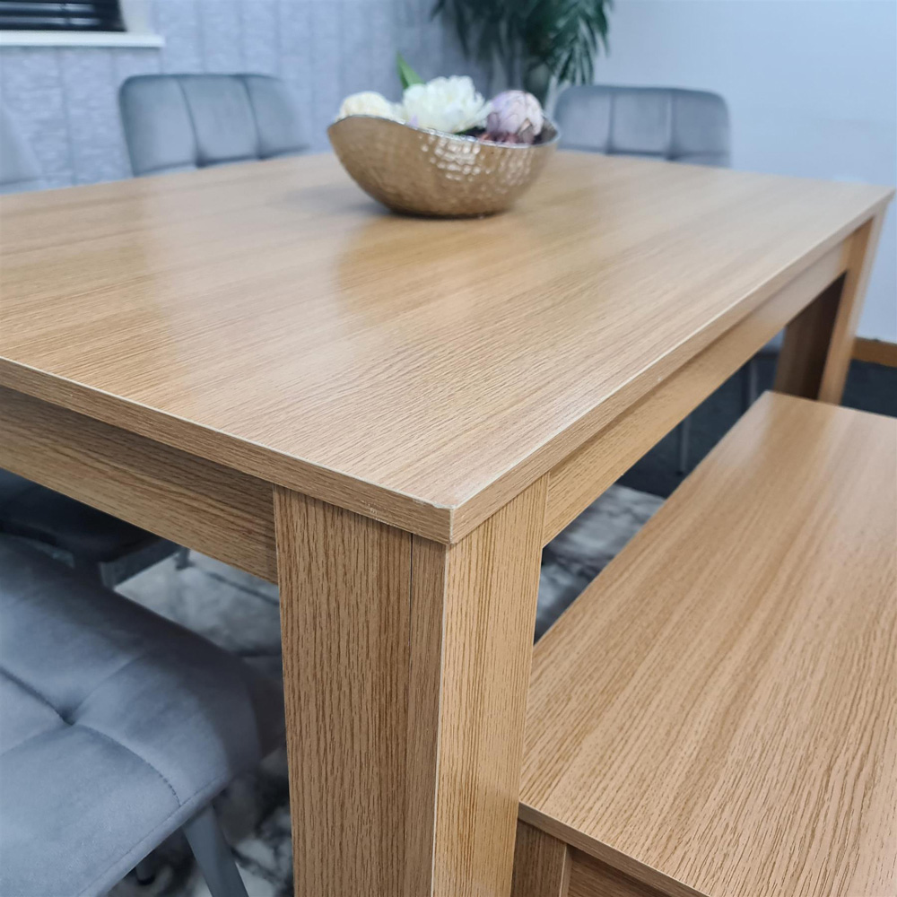 Portland 6 Seater Square Velvet Dining Table Set Oak Effect and Grey Image 3