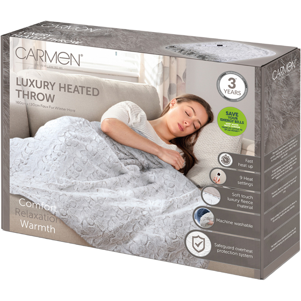 Carmen White Fleece Electric Heated Throw Over Blanket 160 x 130cm Image 2