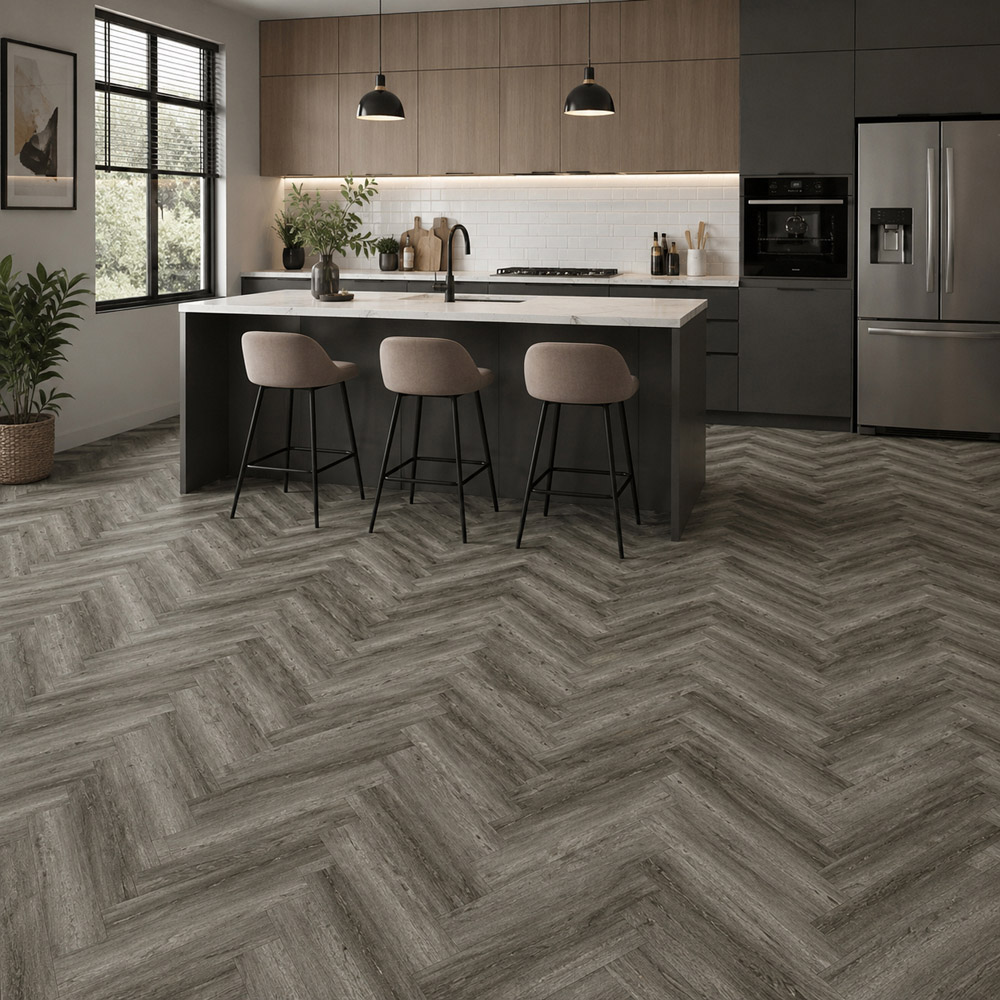 Britwall Midnight Grey Herringbone Wood-Embossed SPC Vinyl Flooring 625 x 125mm 20 Pack Image 4