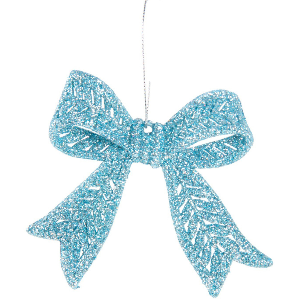 Set of 2 Glitter Bow Hanging DecorationsBlue Image 2