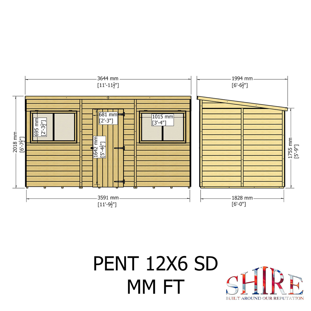 Shire GB 12 x 6ft Shiplap Pent Garden Shed Image 9