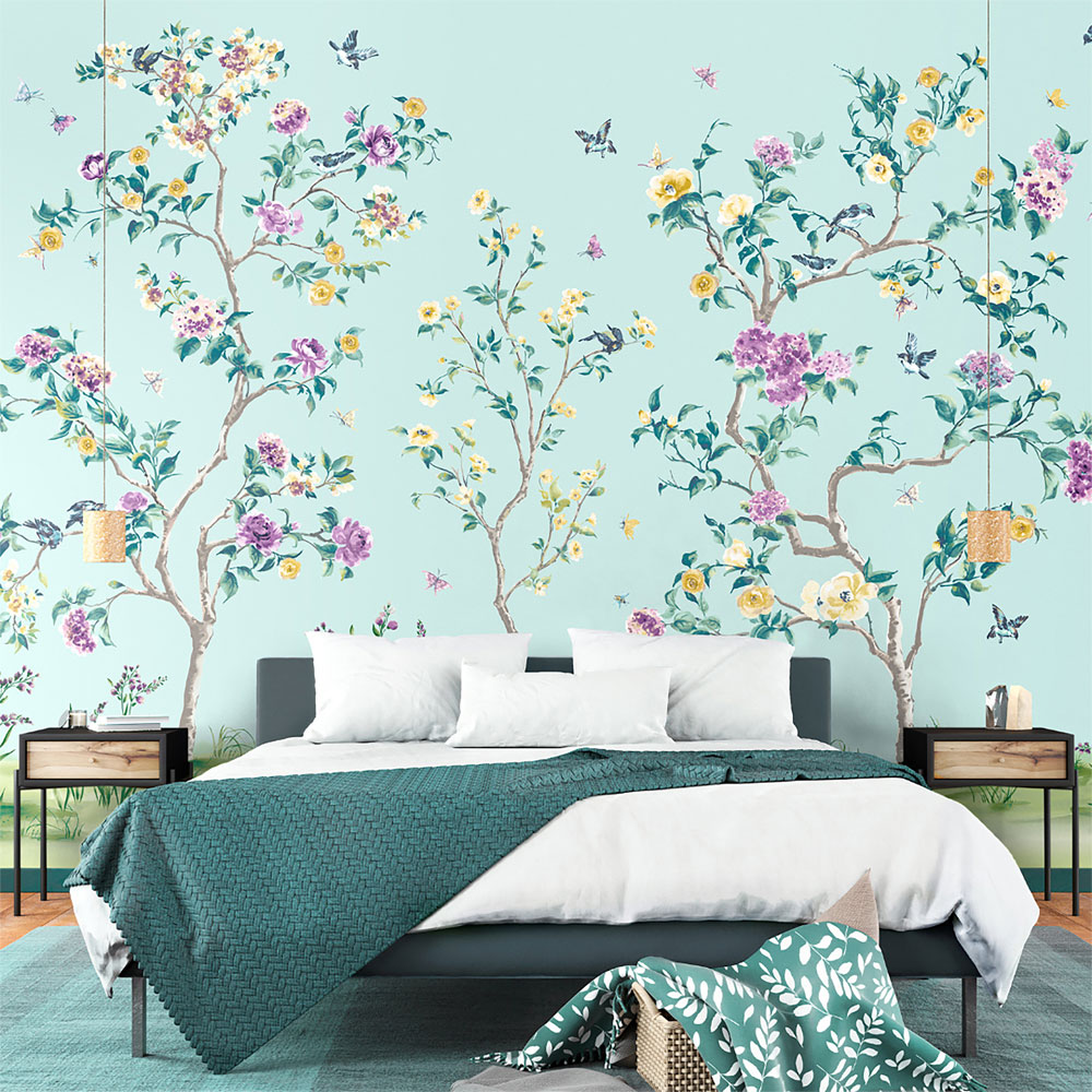 Origin Murals Oriental Flower Tree Blue Wall Mural Image 1