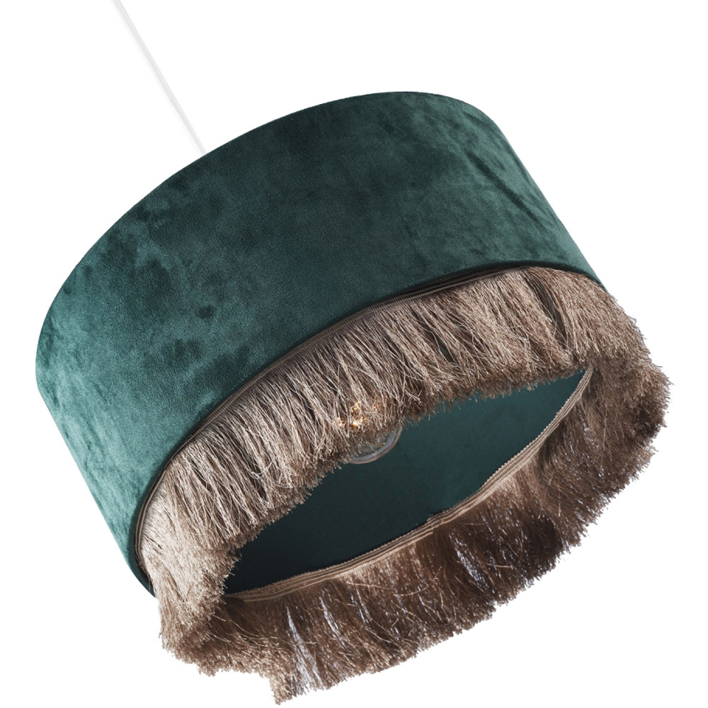 Happy Homewares Forest Green Soft Velvet Circular Gold Tassels Pendant Shade Image 4