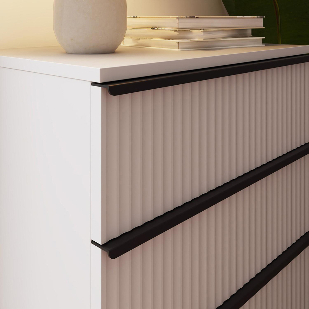 FWStyle Lania 3 Drawer White Scalloped Ripple Effect Chest of Drawers Image 4