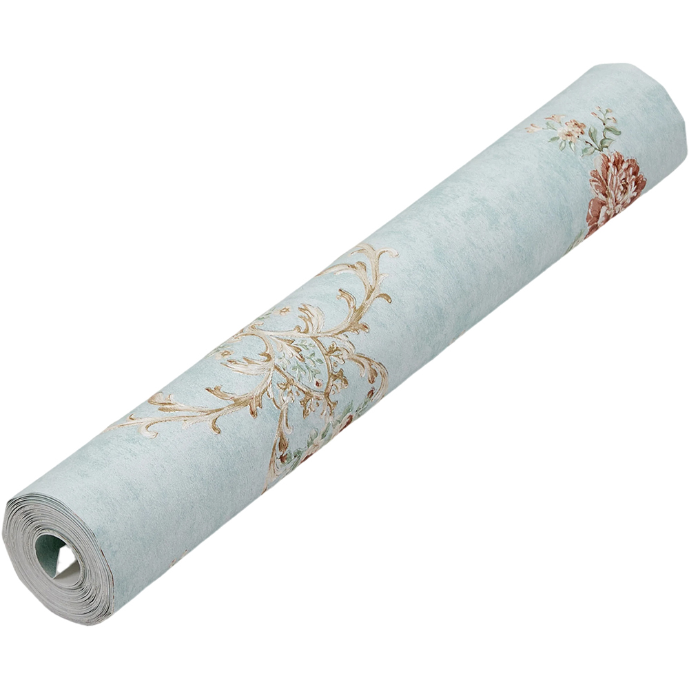 Living and Home Light Blue Flower Pattern Damask 3D Embossed Wallpaper Roll 950 x 53cm Image 3