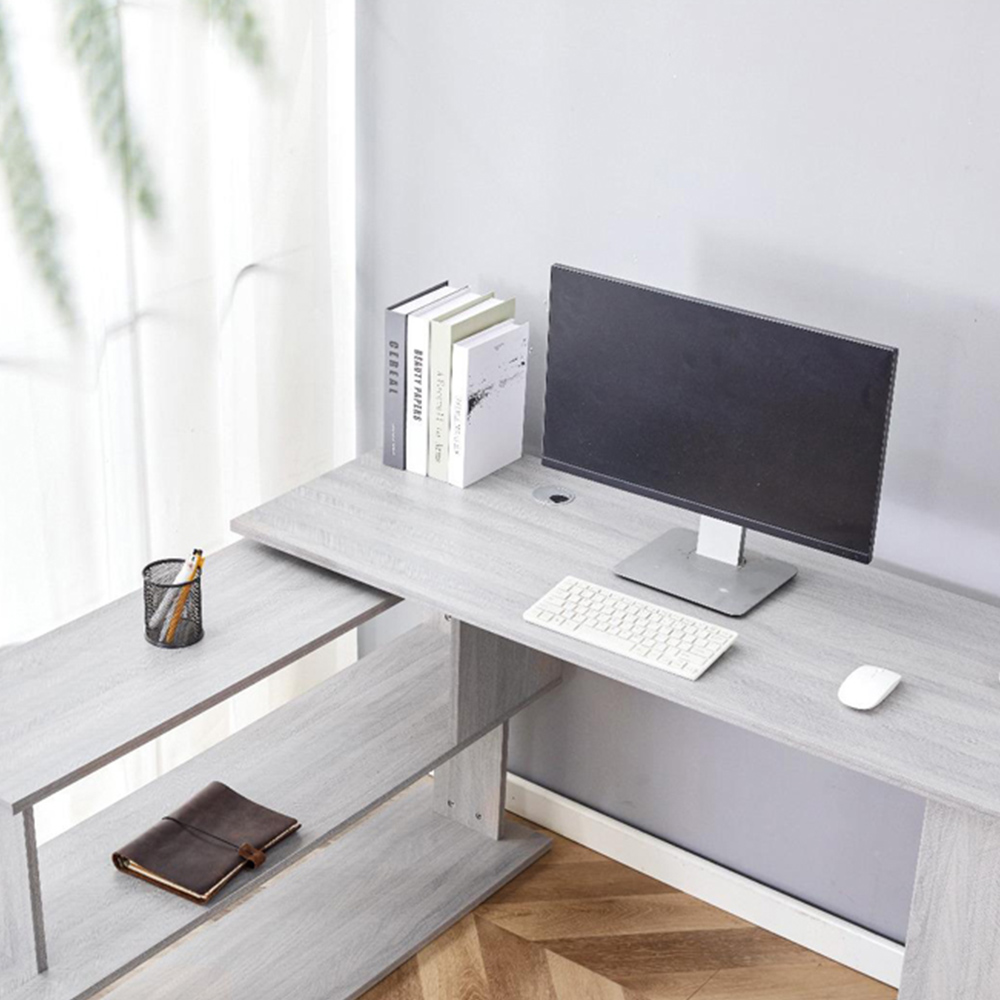 Kosy Koala Grey Wooden L Shaped Office Desk with Black Velvet Upholstered Chair Image 3