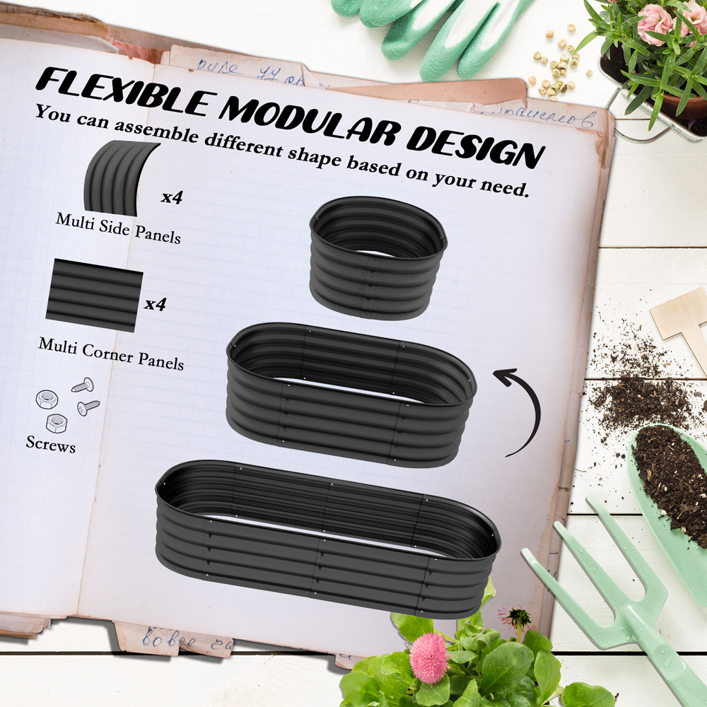 Outsunny Dark Grey Galvanised Raised Garden Bed Planter Box with Safety Edging Image 4