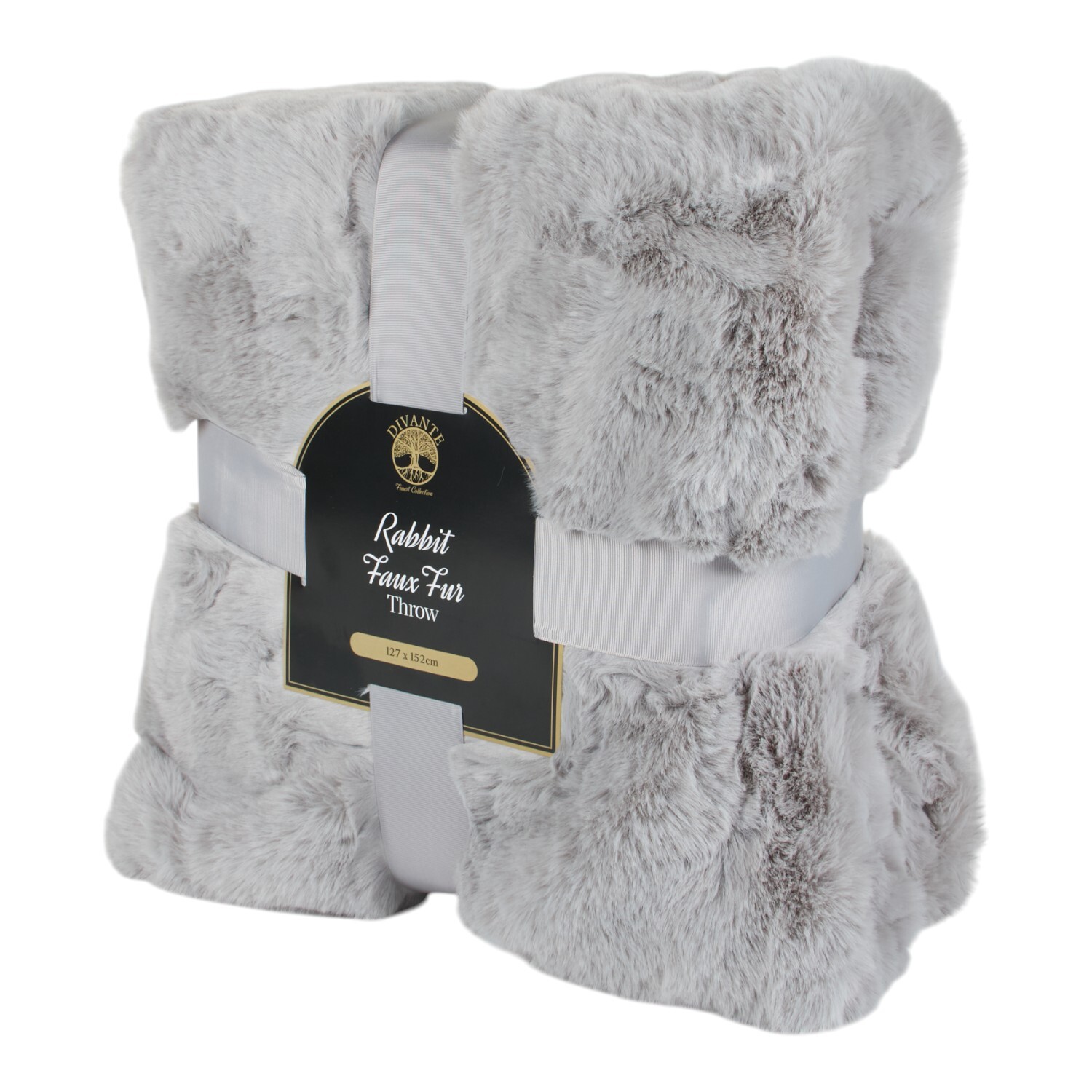 Large Rabbit Faux Fur Throw Grey Image 2