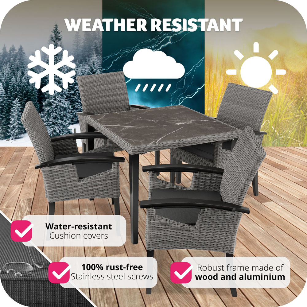 tectake Tarent Rosarno 4 Seater Rattan Garden Dining Set Grey Image 8
