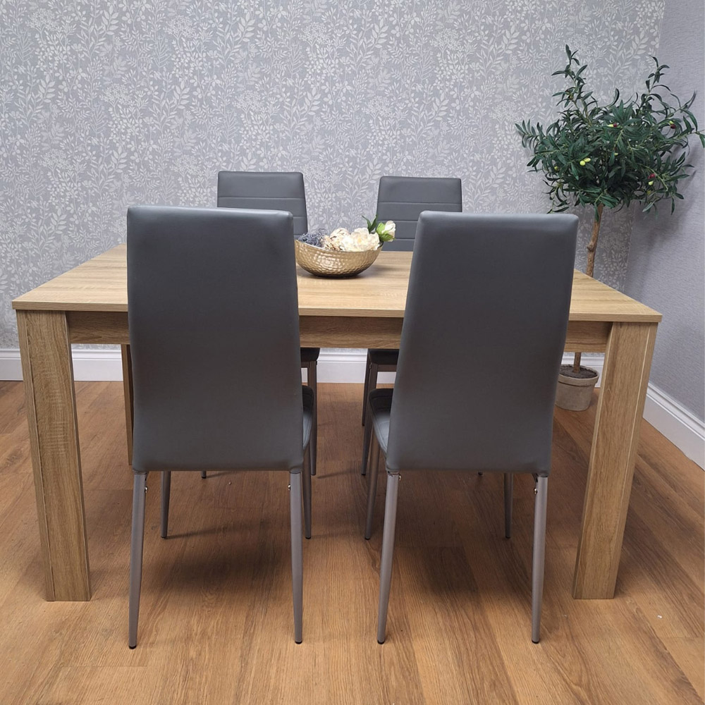 Portland 4 Seater Leather Dining Set Oak Effect and Grey Image 6