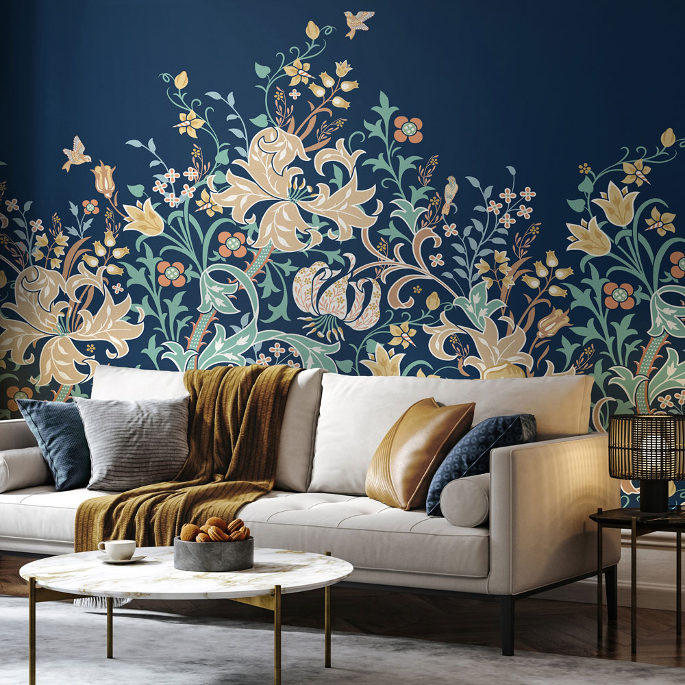 Origin Murals Trailing Lily Navy Blue Wall Mural Image 1