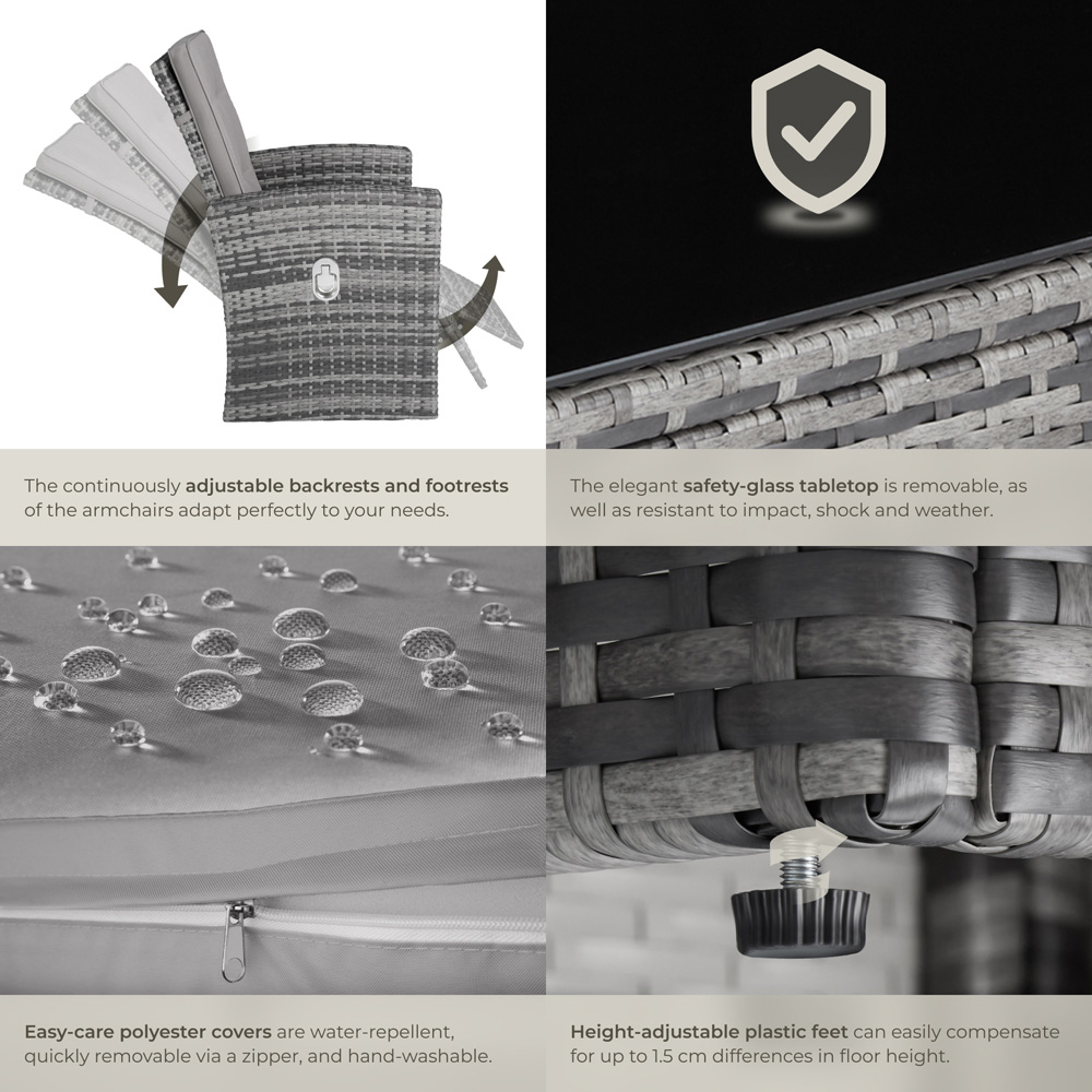 tectake Bari 6 Seater Grey Rattan Reclining Garden Lounge Set Image 5