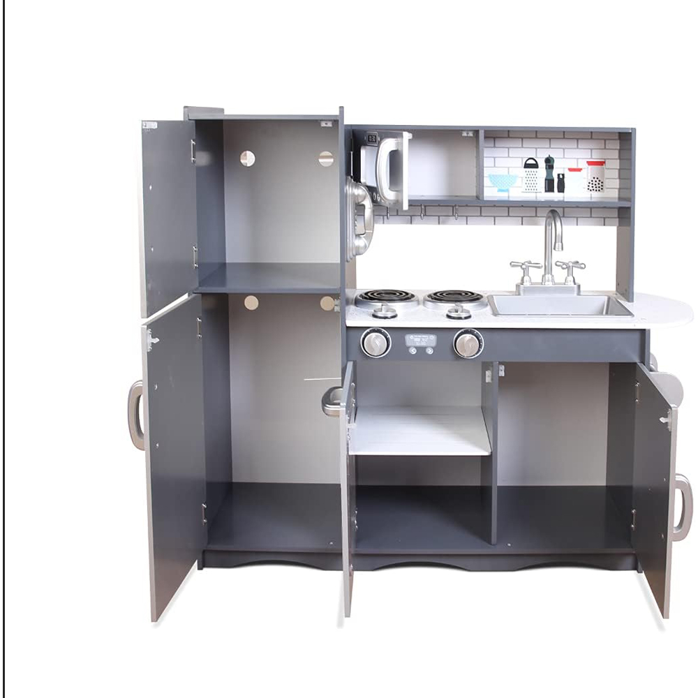 Kids Grey Wooden Pretend Kitchen Play Set Image 3