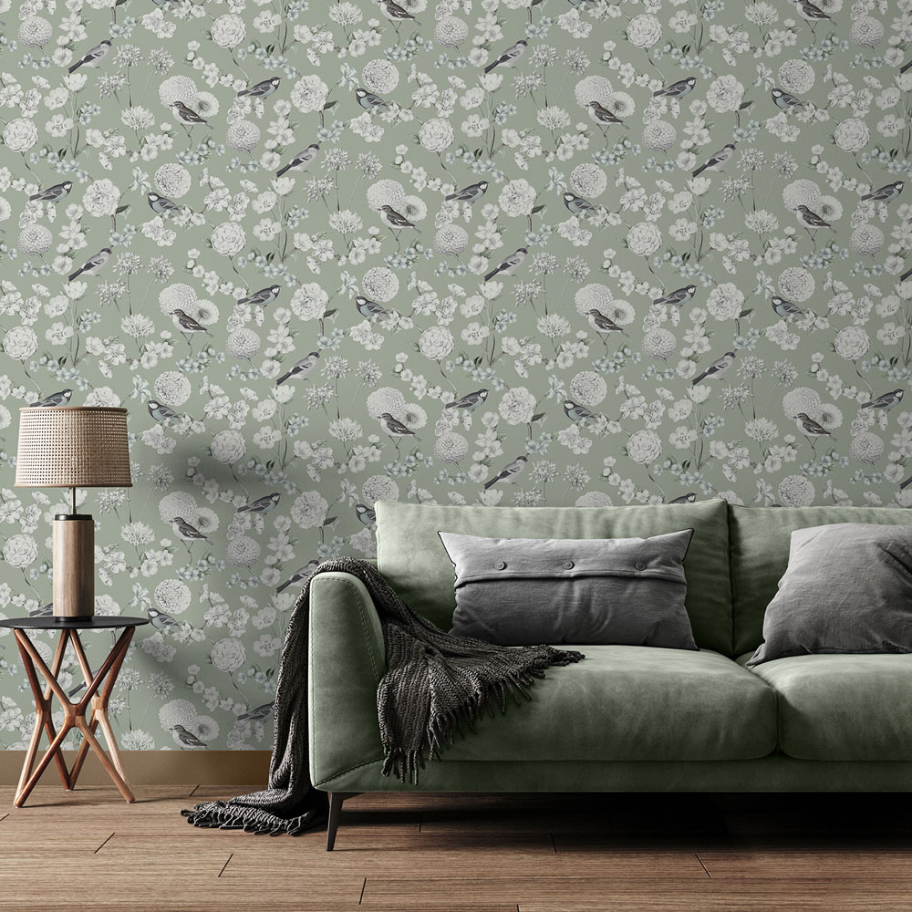 Muriva Avery Floral Green Wallpaper Image 6