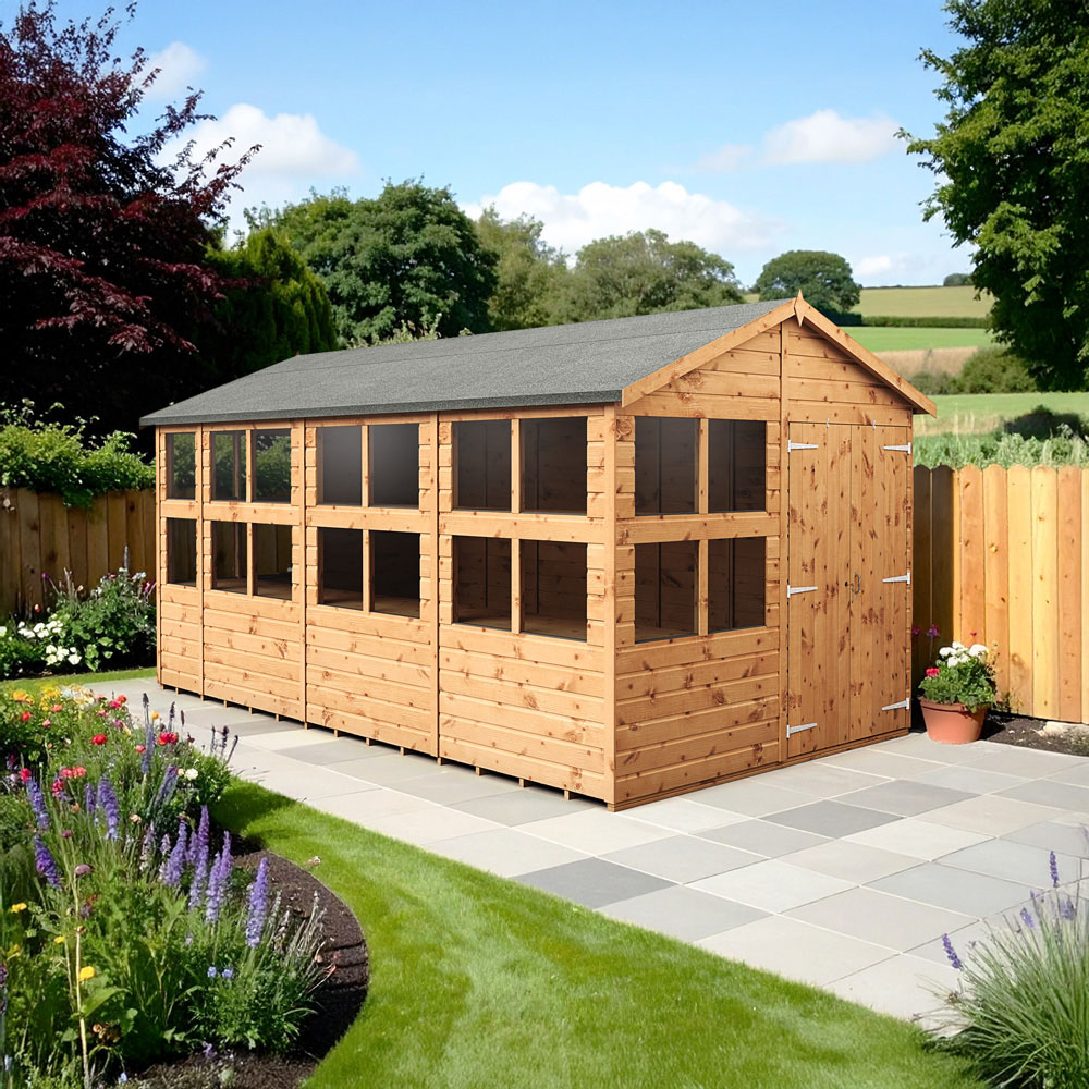 Empire Sheds 8 x 14ft 2 Door Dipped Treated Tongue and Groove Apex Potting Shed Image 2
