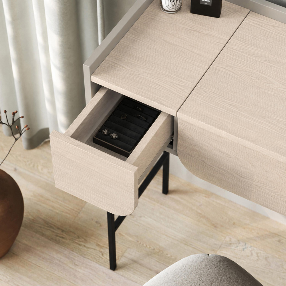 Decortie Terra 2 Drawer Sonoma Oak Dressing Table with Mirror Image 5