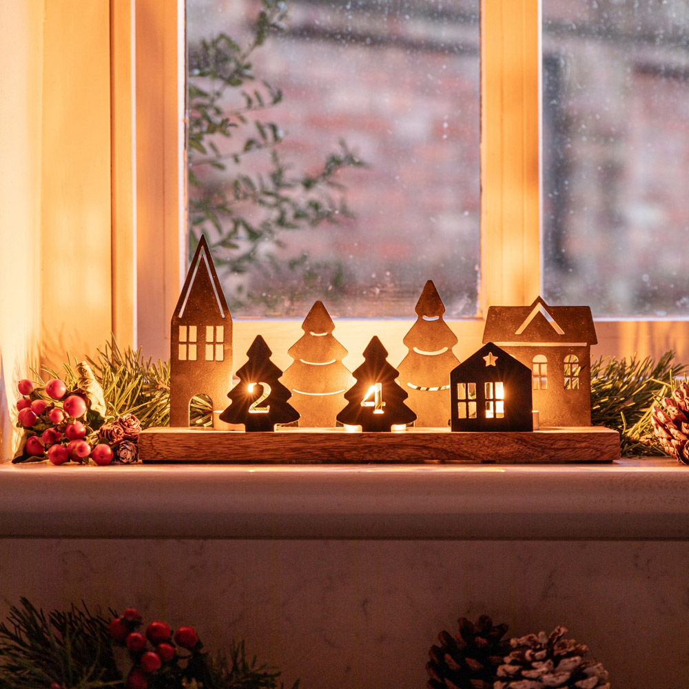 Ivyline Wooden Christmas Advent Tealight Holder with Metal Accessories Image 2
