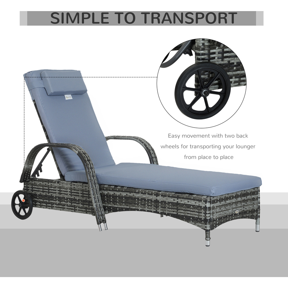 Outsunny Grey Rattan Recliner Sun Lounger Image 7