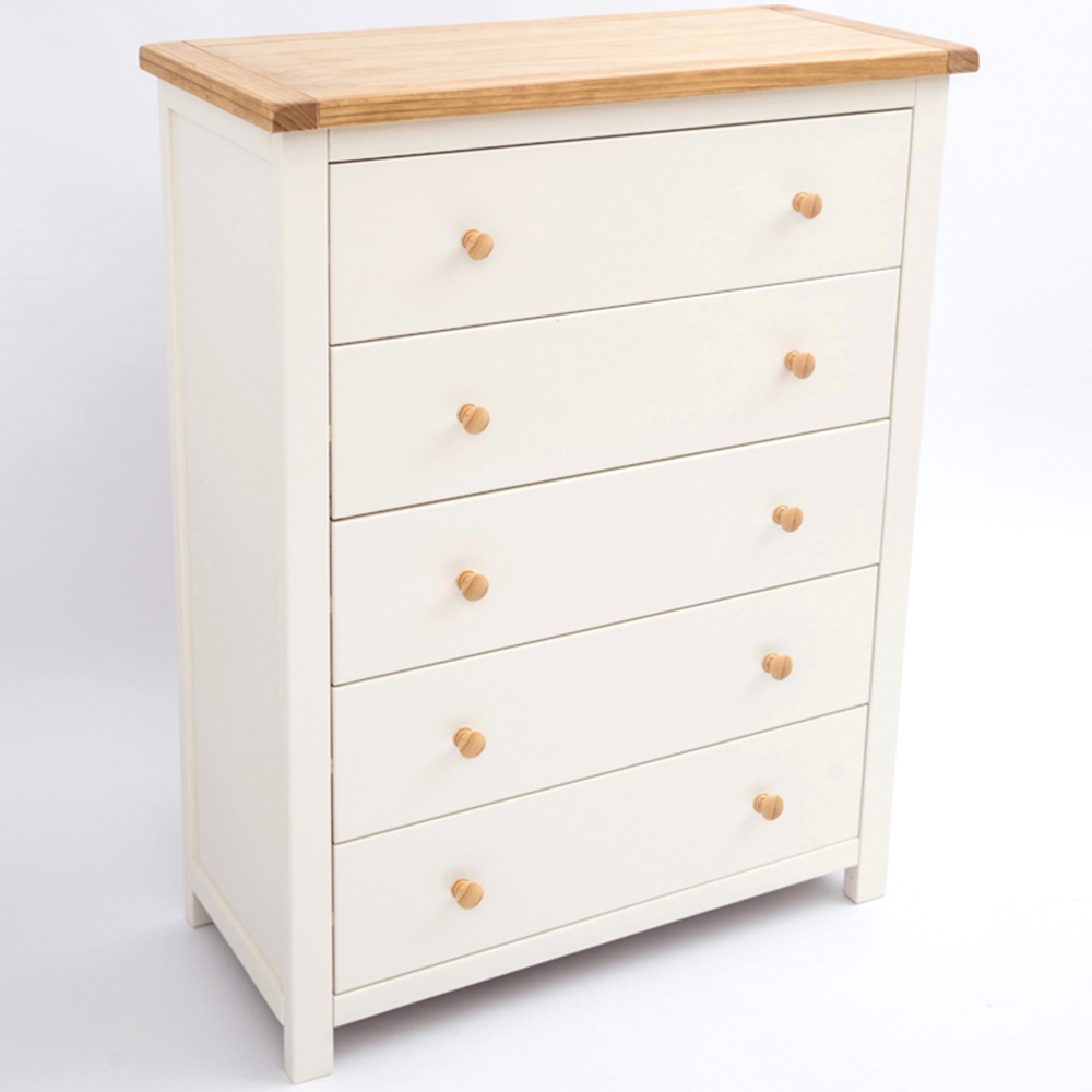 Cabinet Bits Maggiori 5 Drawer White Wood Knob Chest of Drawers Image 4