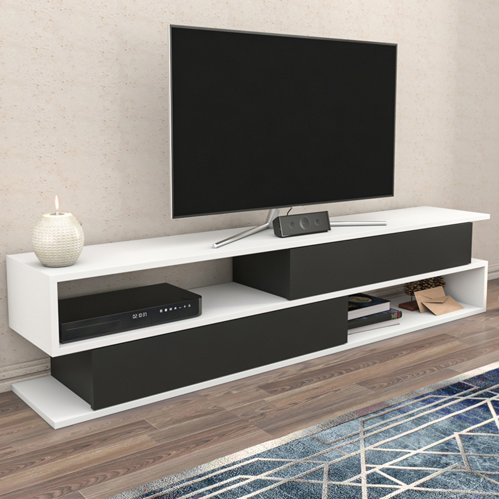 Decorotika Cortez 2 Shelf White and Anthracite TV Unit Image 1