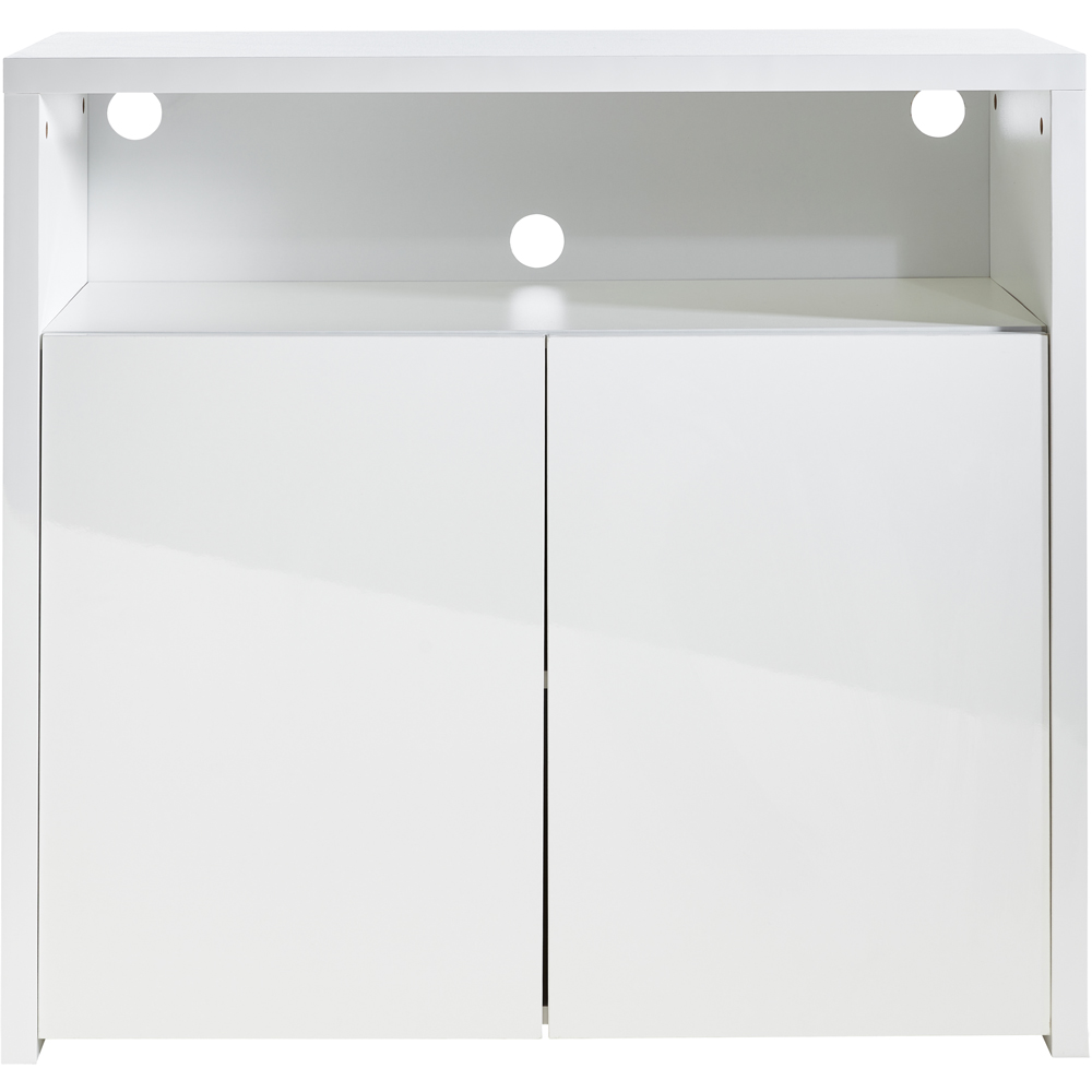 MMT Furniture Designs 2 Door Single Shelf Matt Gloss White Modern Buffet Cabinet with LED Image 2