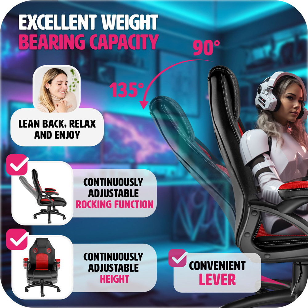 tectake Mike Black and Red Gaming Chair Image 5