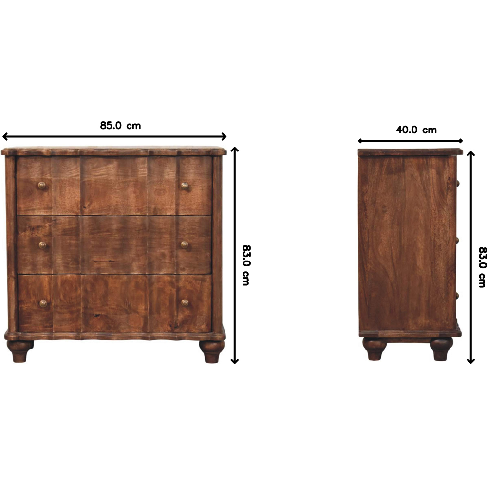 Artisan Furniture Lume Brown Roasted Panel 3 Drawer Solid Wood Chest of Drawers Image 8