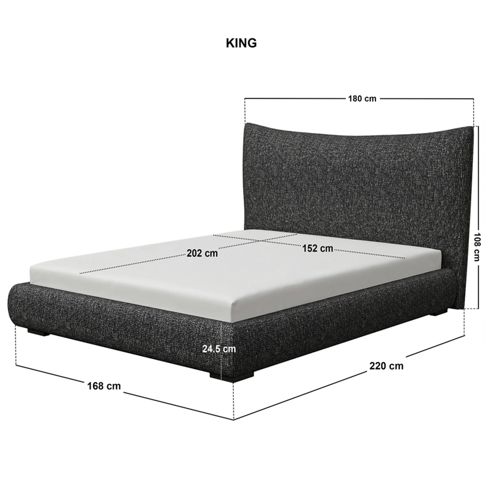 SOLACE+CO Miller King Size Black Chenille Bed Frame with Curved Headboard Image 8
