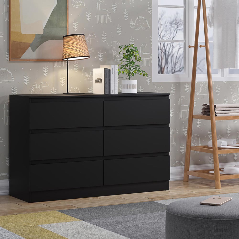 FWStyle Carlton 6 Drawer Matt Black Chest of Drawers Image 4