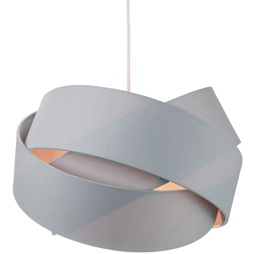 Happy Homewares Contemporary Triple Ring Grey Cotton Fabric and Satin Inner Pendant Shade Image 5