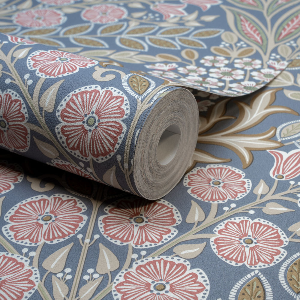 Grandeco Belevedere Arts and Crafts Floral Blue Damask Image 2